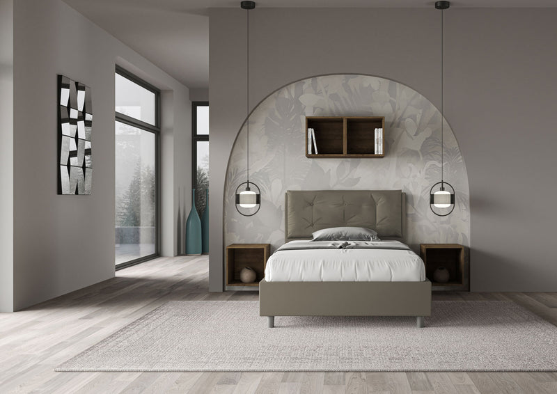 Letto 1 Piazza E Mezzo Imbottito in Similpelle Annalisa Large Cappuccino Varie Misure