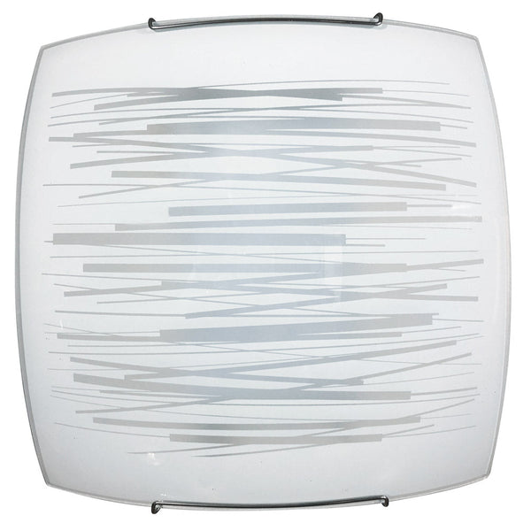 Plafoniera 1xE27 Ganci Cromo Vetro Lastra Bianco Decorato Righe Orizzontali E-Energy Manuela sconto