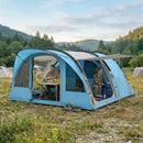 Tenda Campeggio a Tunnel per 2-4 Persone 565x370x200 cm con 2 Stanze Impermeabile 3000mm per Trekking Azzurro      