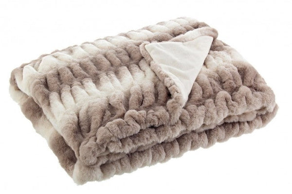 sconto Plaid Shirring 120x150 cm in Poliestere Crema e Bianco