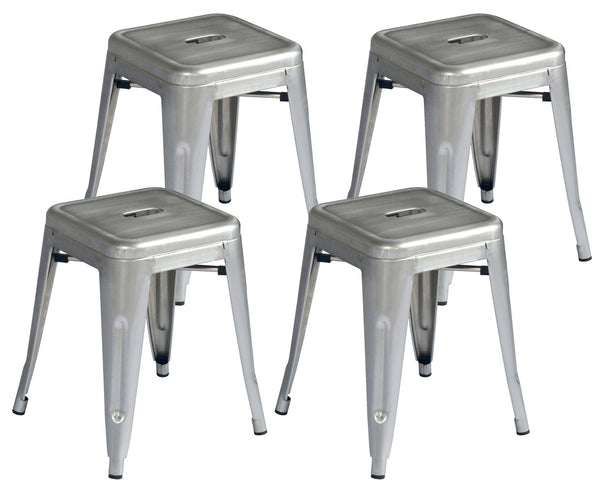 Set 4 Sgabelli Impilabili 39x39x46 cm in Lamiera Galvanizzata Silver sconto