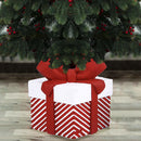 Base Albero di Natale a Pacco Regalo 36x36x47 cm Bianco e Rosso      