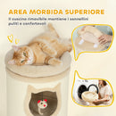 Torre Tiragraffi per Gatti Alta 96 cm con 3 Casette e Lettino Superiore Rimovibile e Lavabile Crema      