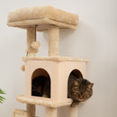 Albero per Gatti Multilivello Alto 104 cm con Casetta Lettino Pali Tiragraffi Spazzola e Pallina Beige      