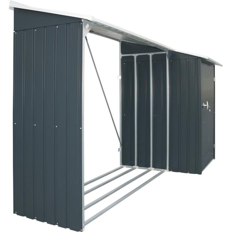 Legnaia da Giardino 272x100x160 cm in Metallo Antracite e Bianco