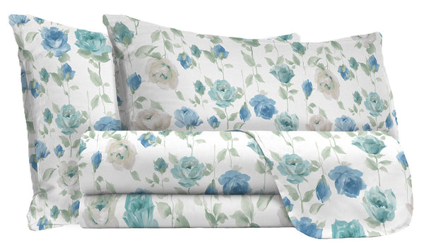 prezzo Set Lenzuola Matrimoniale con Stampa Sopra Sotto e Federe in Cotone Athena Grazia Azzurro