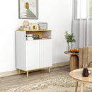 Credenza Cucina Scandinava 80x38x102 cm con 2 Ante Ripiano Regolabile e Gambe in Legno di Pino in Pannelli di Particelle Bianco e Rovere      
