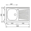 Lavello Inox ad Appoggio 80×50 1 vasca Sinistra e Gocciolatoio