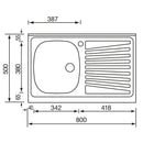 Lavello Inox ad Appoggio 80×50 1 vasca Sinistra e Gocciolatoio