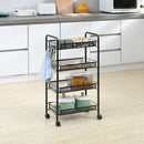 Carrello da Cucina a 4 Ripiani 45x26,5x84 cm in Acciaio e Polipropilene Nero