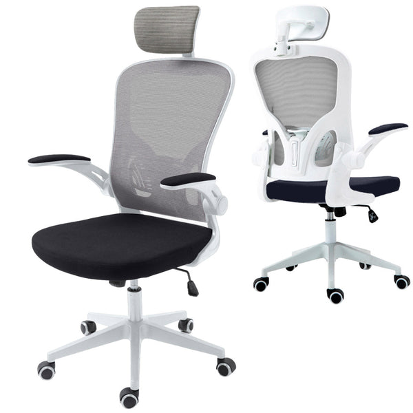 acquista Sedia Direzionale da Ufficio 62x63x119/129 cm Ergonomica con Braccioli Pieghevoli Bianca e Nera