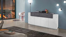 Credenza 4 Ante Battenti + 1 Anta a Ribalta 200x45x85,5 cm Coro Bianco Lucido e Ardesia