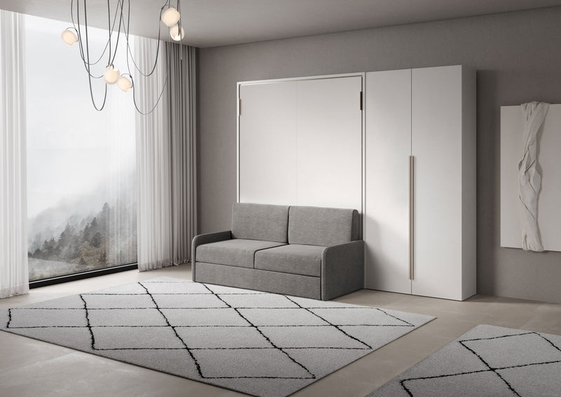 Letto Matrimoniale A Scomparsa 160 Versia Con Divano E Armadio Dx 2 Ante Bianco      