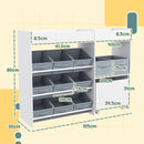 Mobile Portagiochi per Bambini 105x30x80 cm con 11 Cestini in Tessuto Armadietto e Ripiani in MDF Bianco      