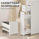 Mobiletto Bagno Salvaspazio a 3 Livelli 18x40x80 cm con Cassetti e Ruote in MDF Bianco      