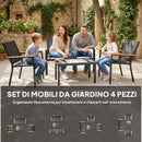 Set 4 Pezzi Salotto da Giardino con Tavolino da Caffè in Vetro Temperato e 3 Sedute in Tessuto Texteline Nero      