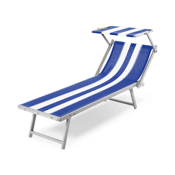 Lettino Prendisole da Spiaggia in Textilene con Parasole Taddei Rimini Bianco e Blu sconto