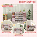 Scaffale Portagiochi per Bambini 140x30x90 cm con 8 Contenitori Rimovibili e Armadietti in MDF Rosa      