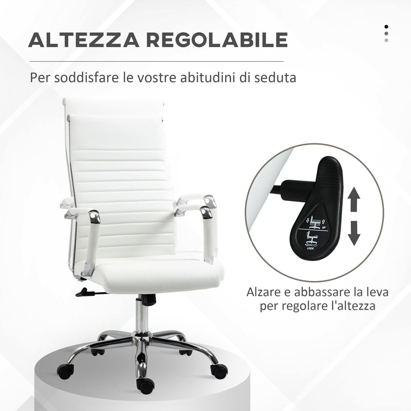 Sedia da Ufficio Ergonomica Funzione Dondolo 54x62x104-114 cm in Finta Pelle Bianco 