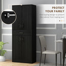 Credenza Cucina Alta 70,8x34x180 cm con 2 Armadietti Cassetto Centrale e 4 Ante Ripiani Regolabili in MDF Nero      