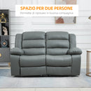 Divano 2 Posti Reclinabile 168x93x102 cm con Schienale Diviso e Poggiapiedi in Similpelle Grigio