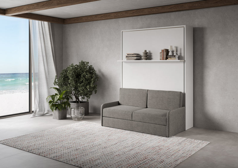 Letto Matrimoniale A Scomparsa 160 Versia Con Divano E Mensola Bianco      