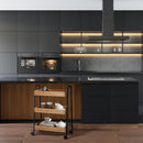 Carrello Trolley Cucina in Metallo 3 Ripiani in legno 4 Ruote Salvaspazio Nero