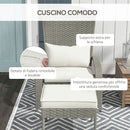 Sedia da Giardino con Poggiapiedi e Cuscini Imbottiti 64x82x89 cm in Rattan e Acciaio Grigio e Crema