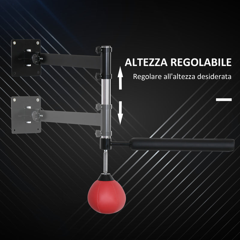 Speed Bag a Parete per Boxe e MMA 79x72x20 cm ad Altezza Regolabile con Asta in Acciaio e PU Rosso  
