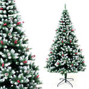 Albero di Natale Innevato Mingerl 240 cm 1624 Rami Super Folto con Pigne e Bacche Rosse in Metallo Verde      