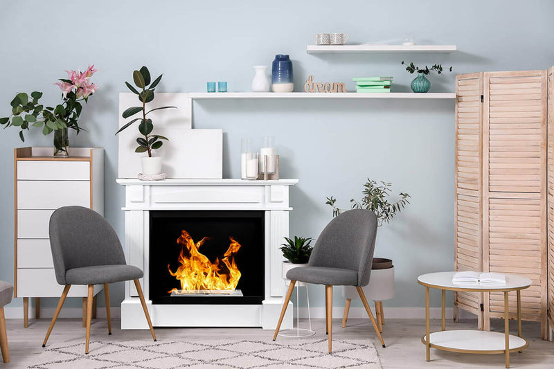 Camino a Bioetanolo da Pavimento 113x30x100 cm in Legno Bianco