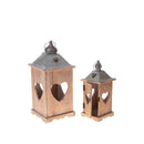 Set 2 Lanterne con Cuore in Legno e Metallo