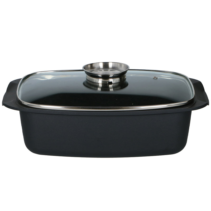 Rostiera Padella in Alluminio Casseruola con Coperchio e Sistema Aromatizzante