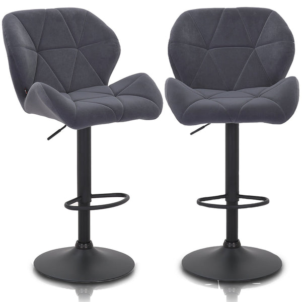 sconto Set 2 Sgabelli Cucina Regolabile Seduta Velluto Sgabello Grigio Scuro Casa Bar