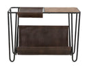 Tavolinetto Porta Giornali Simply 83,5x42x61 cm in Ferro e Legno di Abete e PU Nero e Marrone