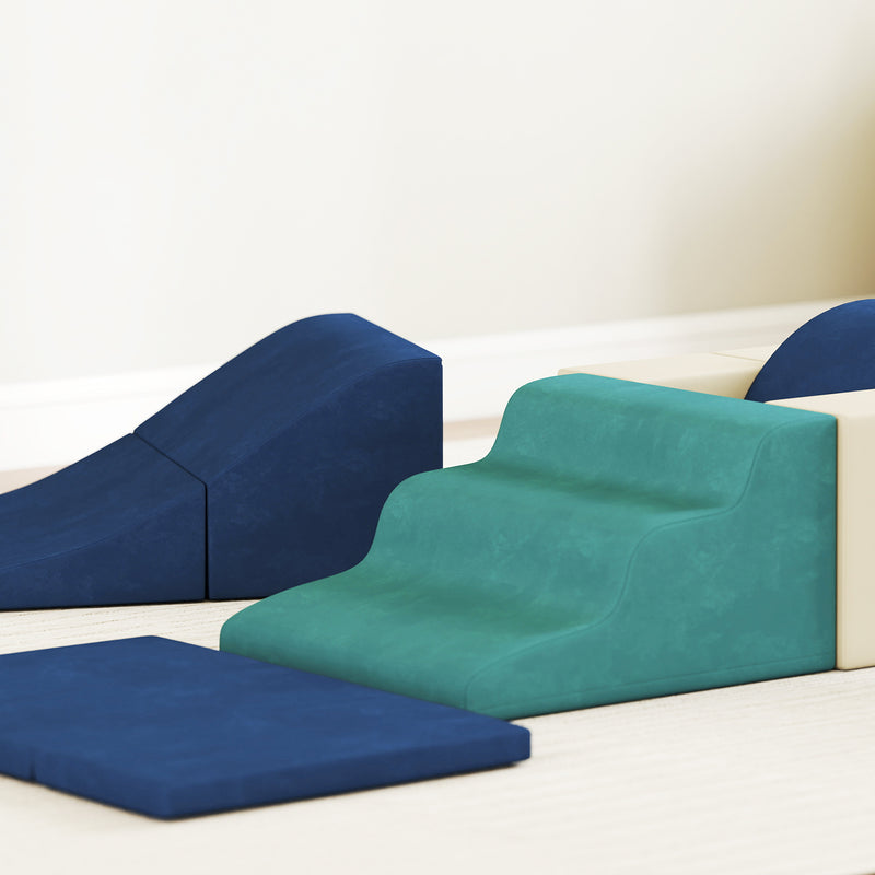 Set 7 Costruzioni Morbide per Bambini 6 mesi - 3 Anni Rivestimento in Velluto Blu   