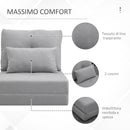 Poltrona Letto 3 in 1 Convertibile in Chaise Longue e Divano da Terra con 2 Cuscini in Tessuto Effetto Lino Grigio Chiaro      