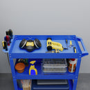 Carrello Porta Attrezzi a 3 Livelli 83x35,3x76 cm con Bordi Alti e 4 Ruote Girevoli in Acciaio Blu      