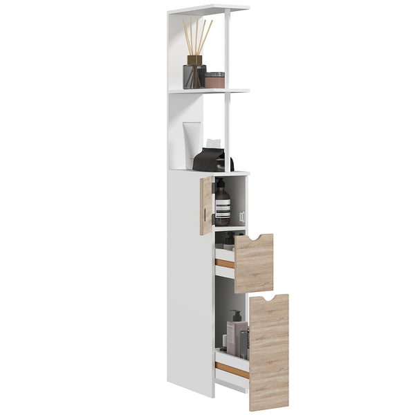 Mobile Colonna Bagno Salvaspazio  15x33x136 cm con Armadietto e Ripiani Legno e Bianco acquista