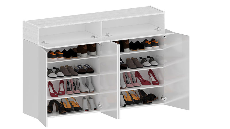 Scarpiera 4 Ante e 2 Ripiano a Ribalta 152x35x100 cm Savona 4A 1R Bianco Opaco/Larice Bianco  