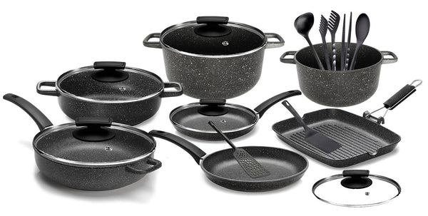 Batteria di Pentole 18 Pezzi in Alluminio Pressofuso Antiaderente Olympia Hard Cook sconto