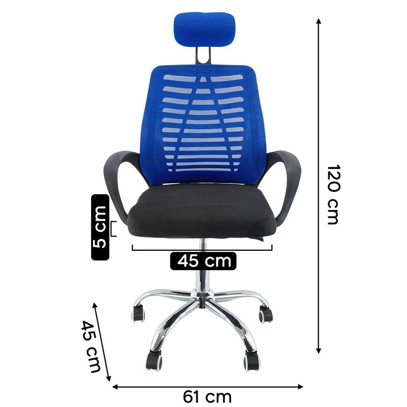 Sedia Poltrona Direzionale da Ufficio con Poggiatesta e Braccioli Blu