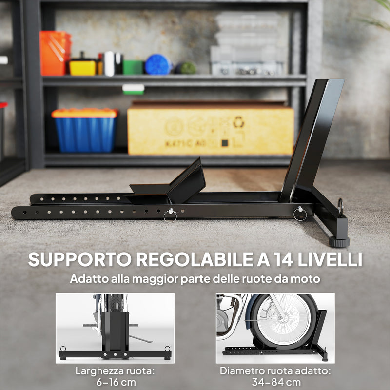 Cavalletto Bloccaruote per Moto Staffa Regolabile per Ruote Ø34-84 cm in Acciaio Nero  