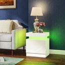 Set 2 Comodini 45x35x52 cm LED a 16 Colori e 4 Modalità con 2 Cassetti in Legno Bianco Lucido      