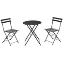 Set 3 Pezzi Giardino Tavolo da Bistrot Pieghevole 52x45x59,5 cm e 2 Sedie Parigi in Acciaio Nero      