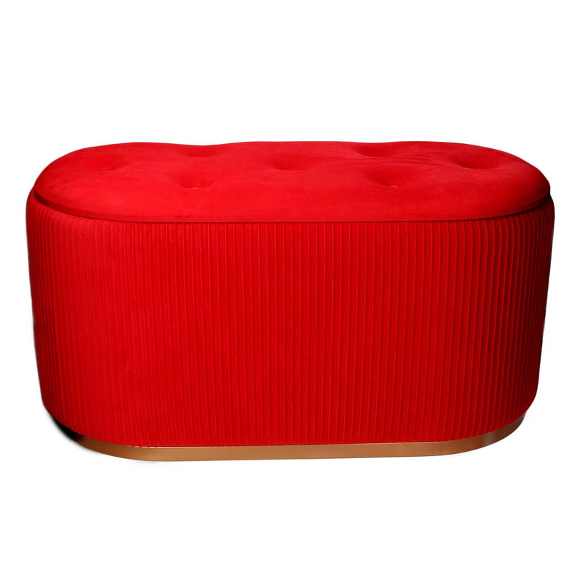 Pouf Contenitore 82x42xh41 cm in Tessuto Velluto Rosso
