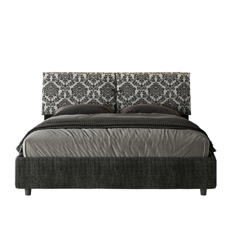 Letto Matrimoniale con Testata e Alzata Comoda Imbottito in Tessuto Agata Mados Blu Varie Misure