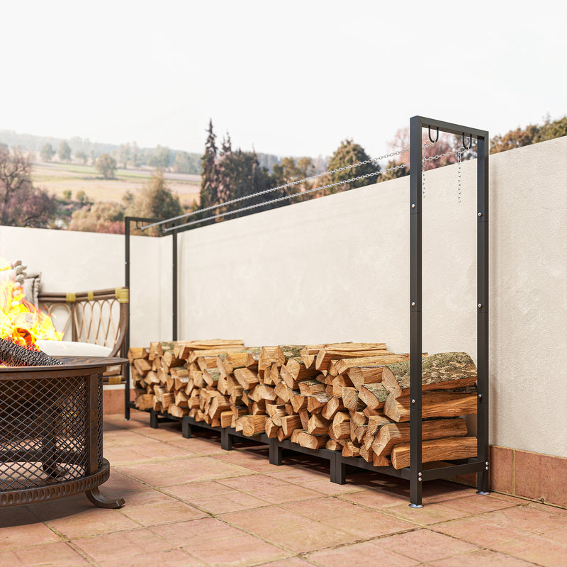 Legnaia Regolabile 235x31x116 cm con Telo Impermeabile e Catene in Acciaio Nero      