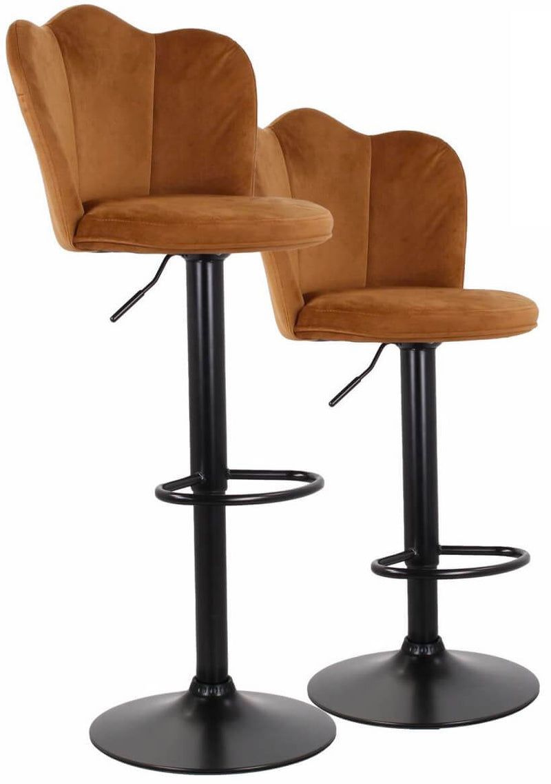 Set 2 Sgabelli 38x38x60/80 cm in Velluto Base Nera Cammello