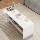 Tavolino da Caffè Moderno 100x40x41,5 cm a 2 Livelli con Vani a Giorno in Legno Bianco  